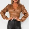 Clothing Copper Rose | Janelle Tan Faux Leather Bodysuit