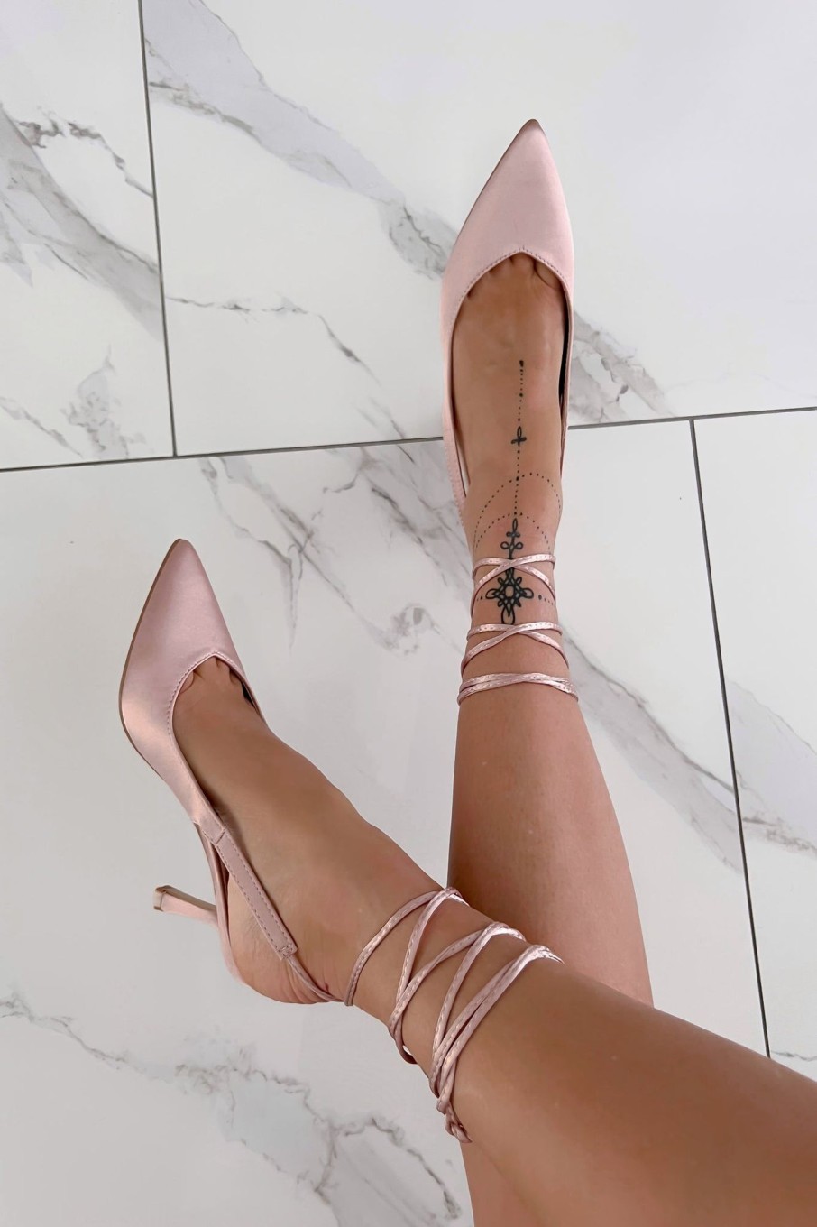 Clothing Girl Hood | Tessa Blush Satin Lace Up Heels