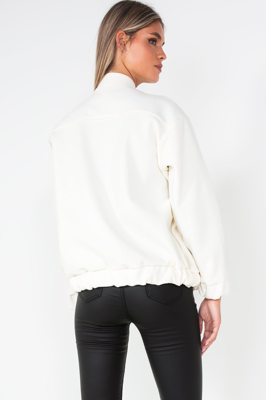 Clothing Willy Z | Hallie Cream Wool Look Bomber Jacket