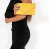 Clothing Koko | Pamela Yellow Suedette Gold Trim Clutch