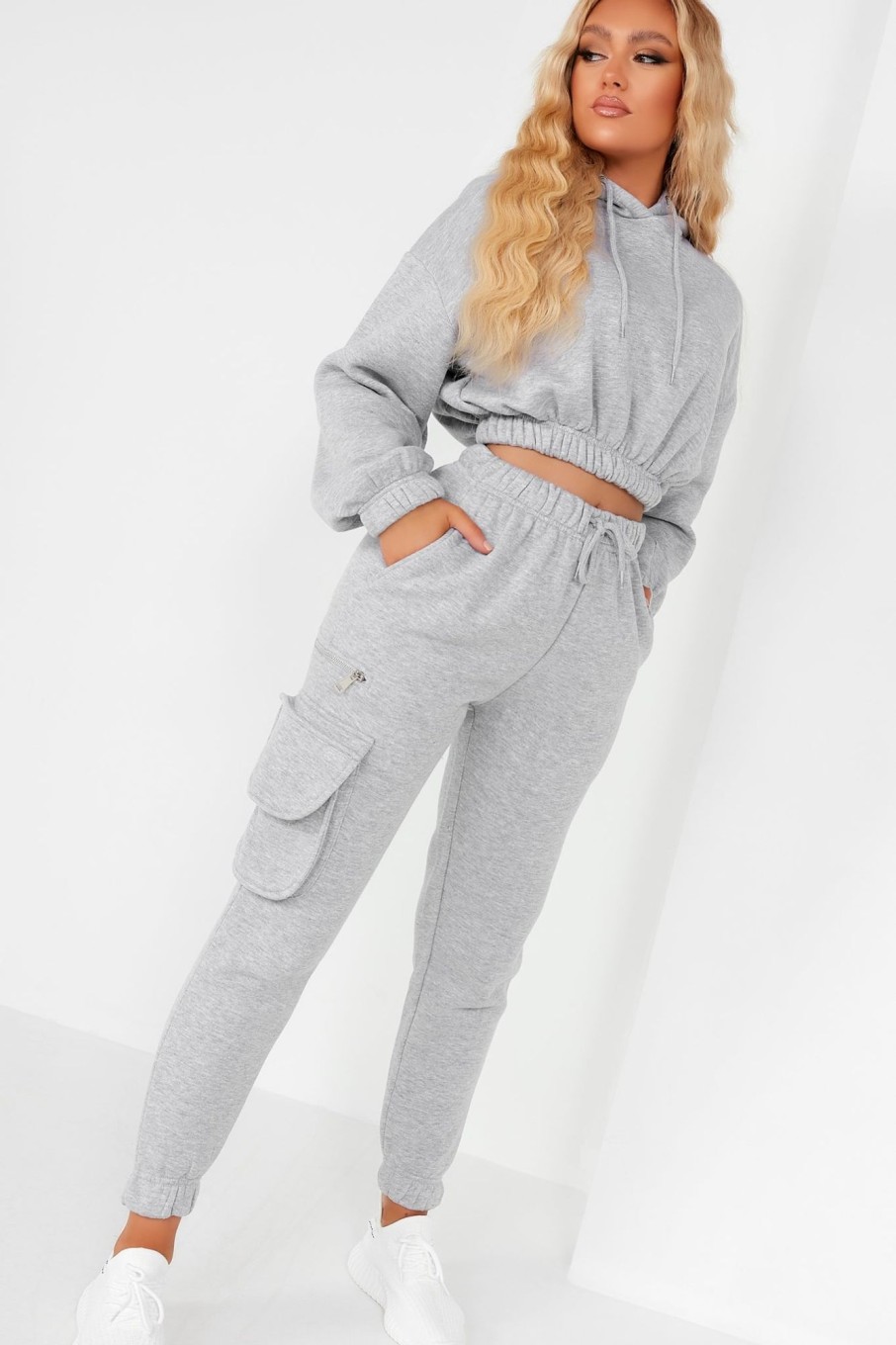 Clothing Style Wise | Robyn Grey Crop Hooded Jogger Co Ord