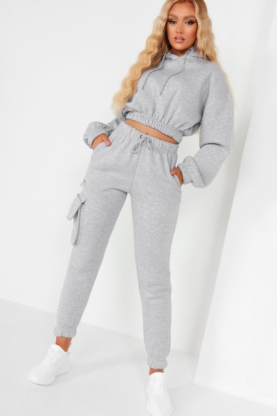 Clothing Style Wise | Robyn Grey Crop Hooded Jogger Co Ord