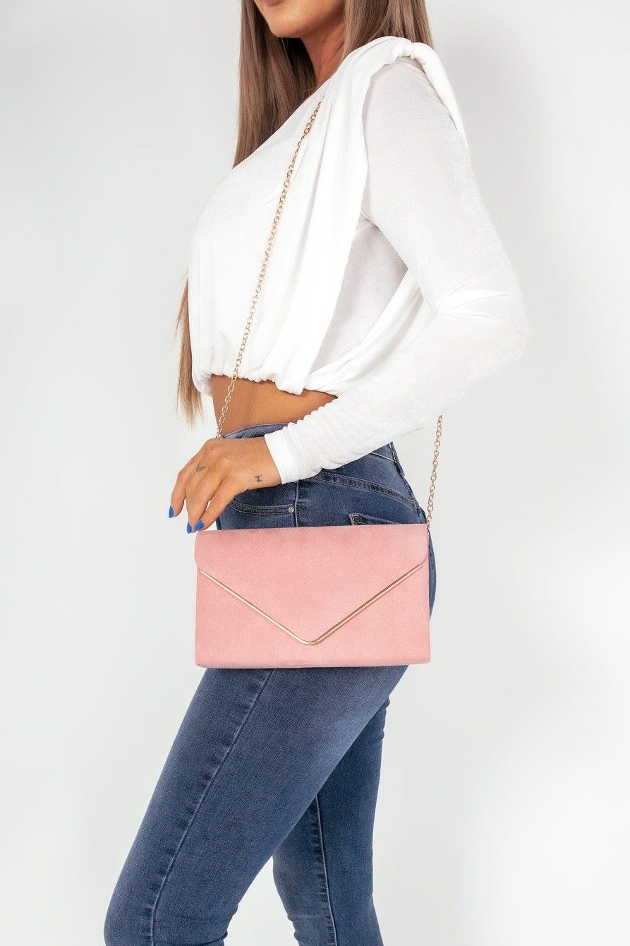 Clothing Koko | Pamela Blush Suedette Gold Trim Clutch