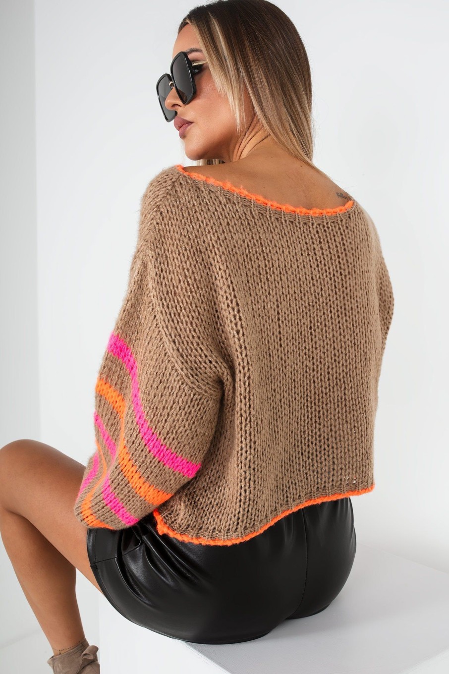 Clothing Willy Z | Evalie Camel Knit Striped Jumper