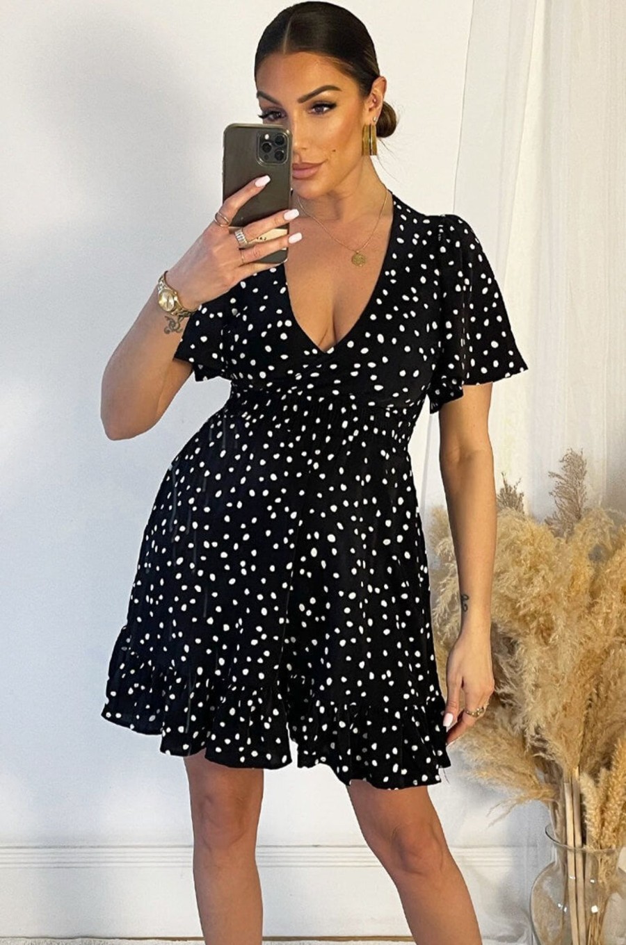 Clothing AX Paris | Ax Paris Esther Monochrome Polka Dot Dress