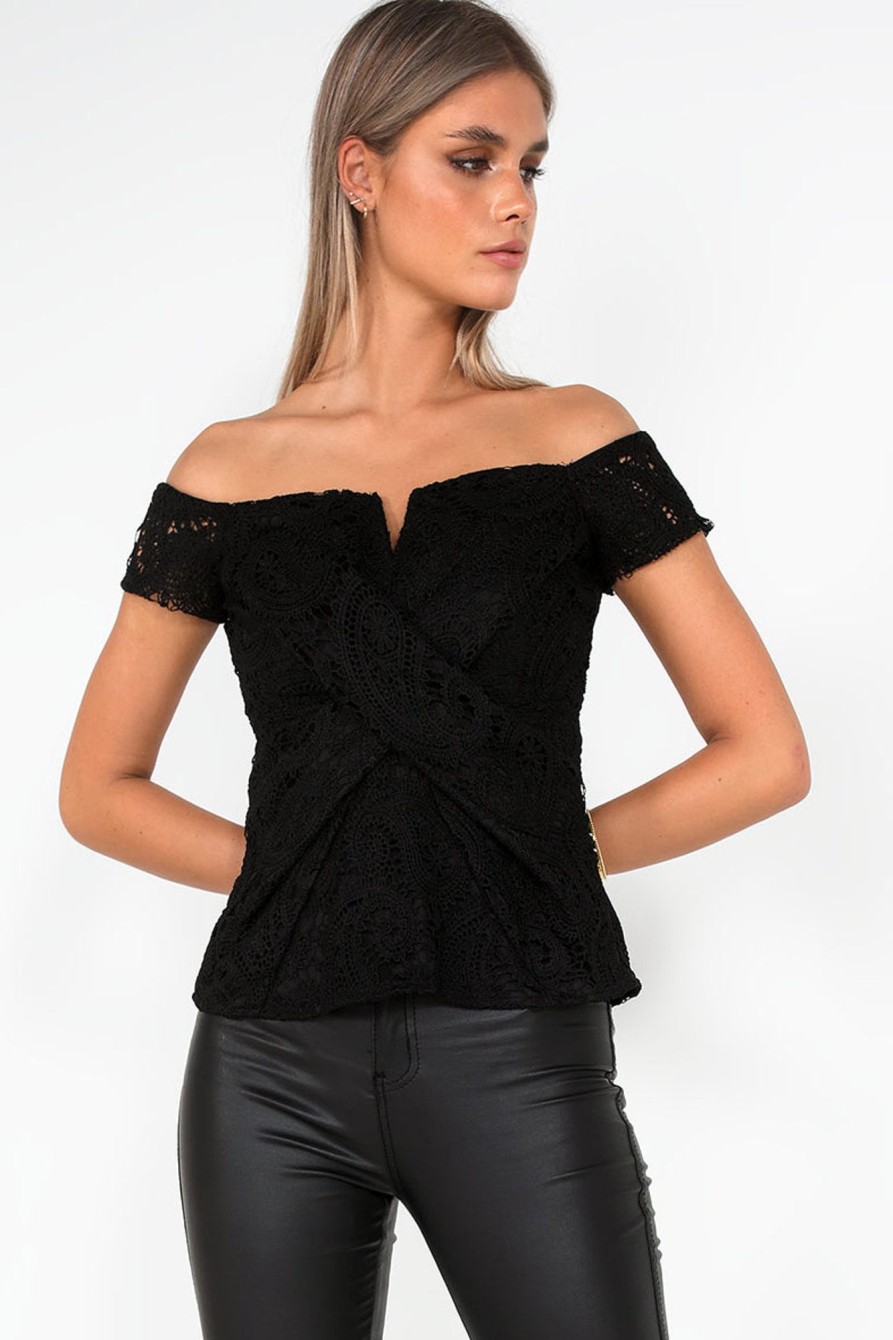 Clothing Girl in Mind | Girl In Mind Monica Black Lace Bardot Top