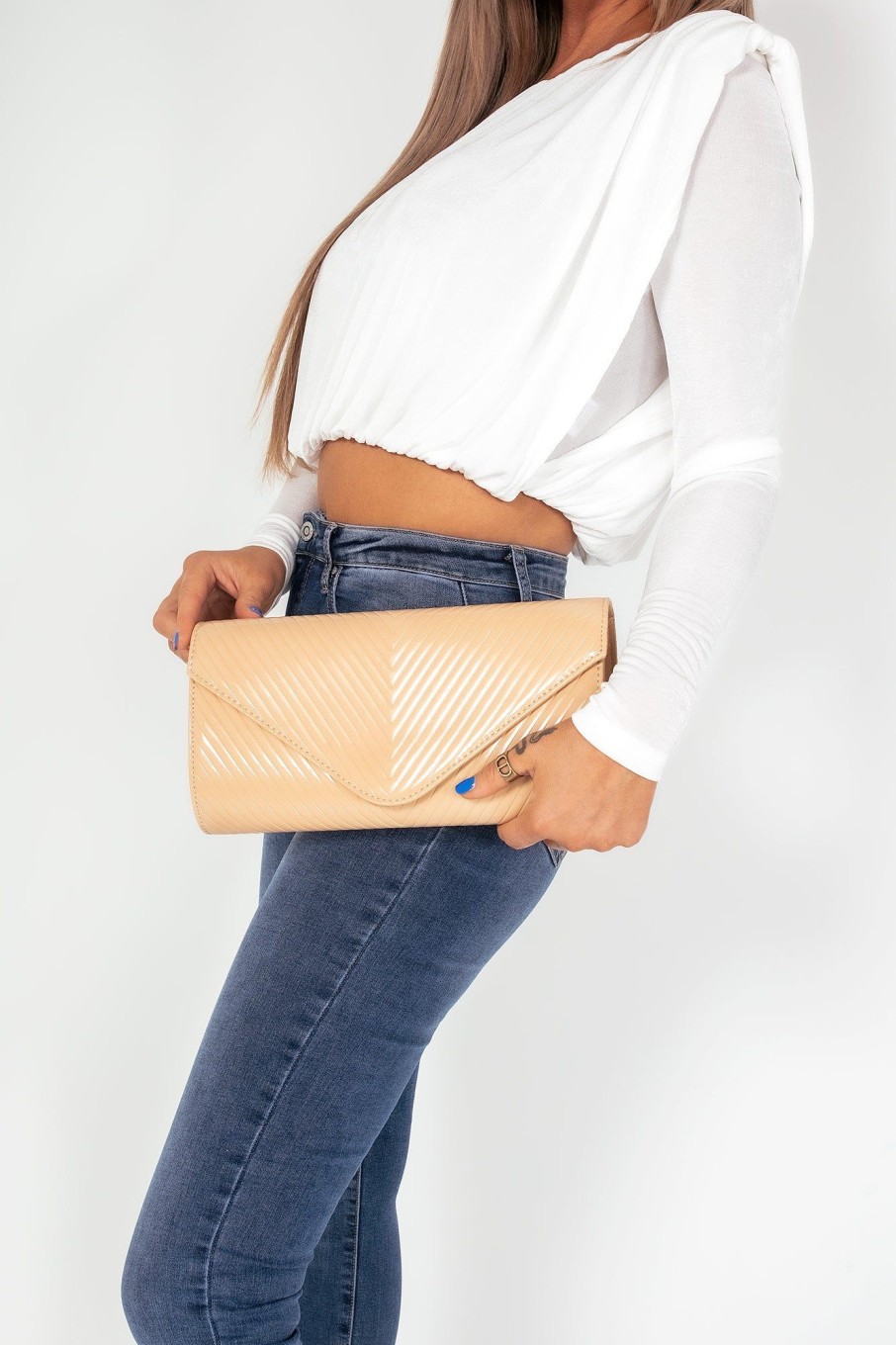 Bags Koko | Paisley Nude Patent Envelope Clutch