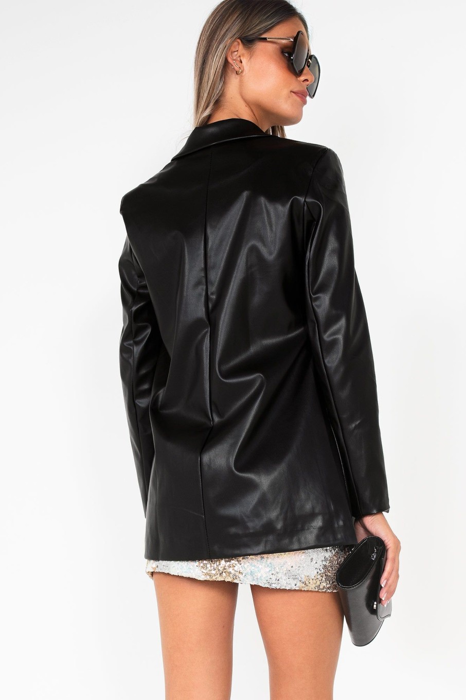 Clothing Copper Rose | Eva Black Faux Leather Blazer