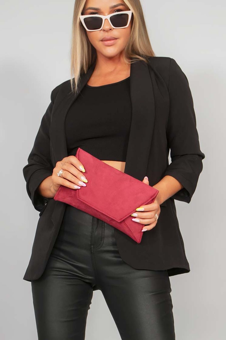 Bags Koko | Nettie Burgundy Suedette Envelope Clutch Bag