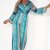 Clothing Copper Rose | Shelley Blue Satin Printed Jumpsuit