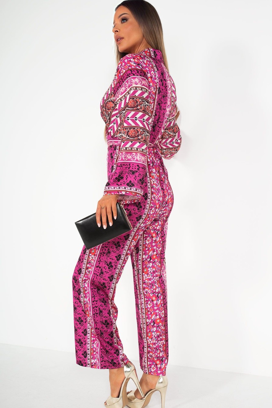 Clothing Copper Rose | Shelley Purple Satin Printed Jumpsuit