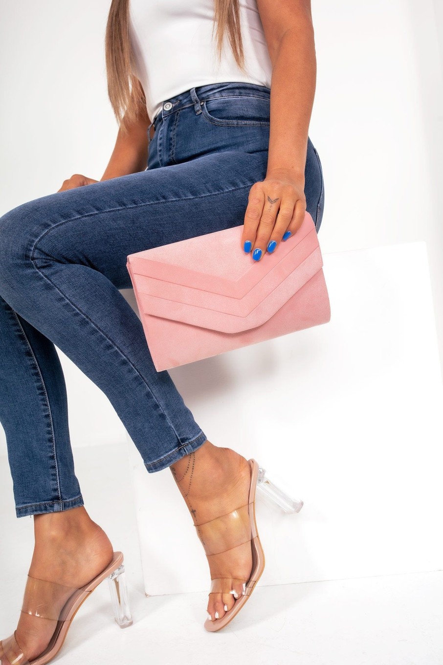 Bags Koko | Stella Pink Suedette Clutch Bag