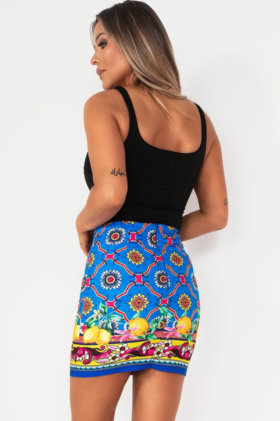 Clothing Copper Rose | Amara Blue Printed Mini Skirt