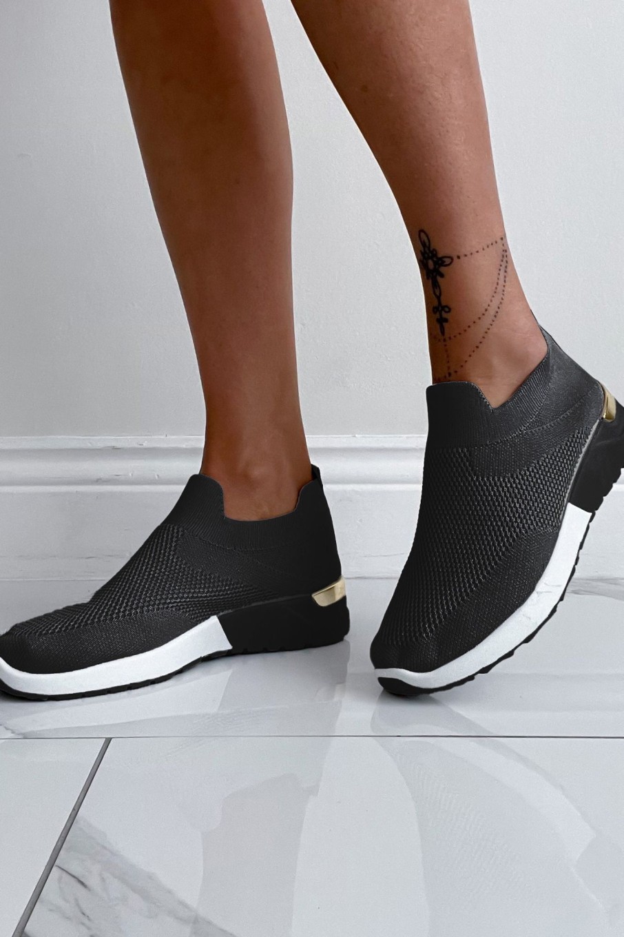 Clothing No Doubt | Hudson Black Knit Slip On Trainers