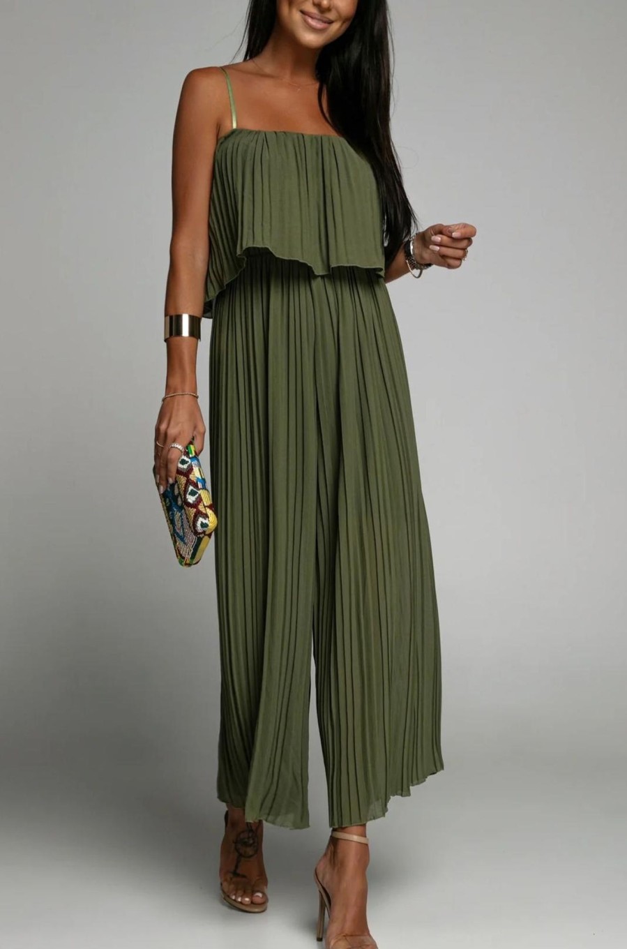 Clothing Willy Z | Alyssa Khaki Pleated Jumpsuit