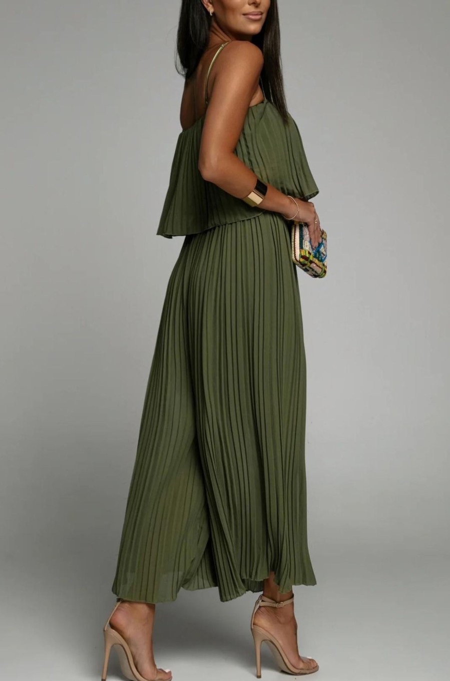 Clothing Willy Z | Alyssa Khaki Pleated Jumpsuit