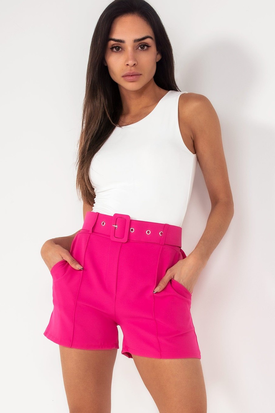 Clothing Willy Z | Gloria Hot Pink Belted Shorts