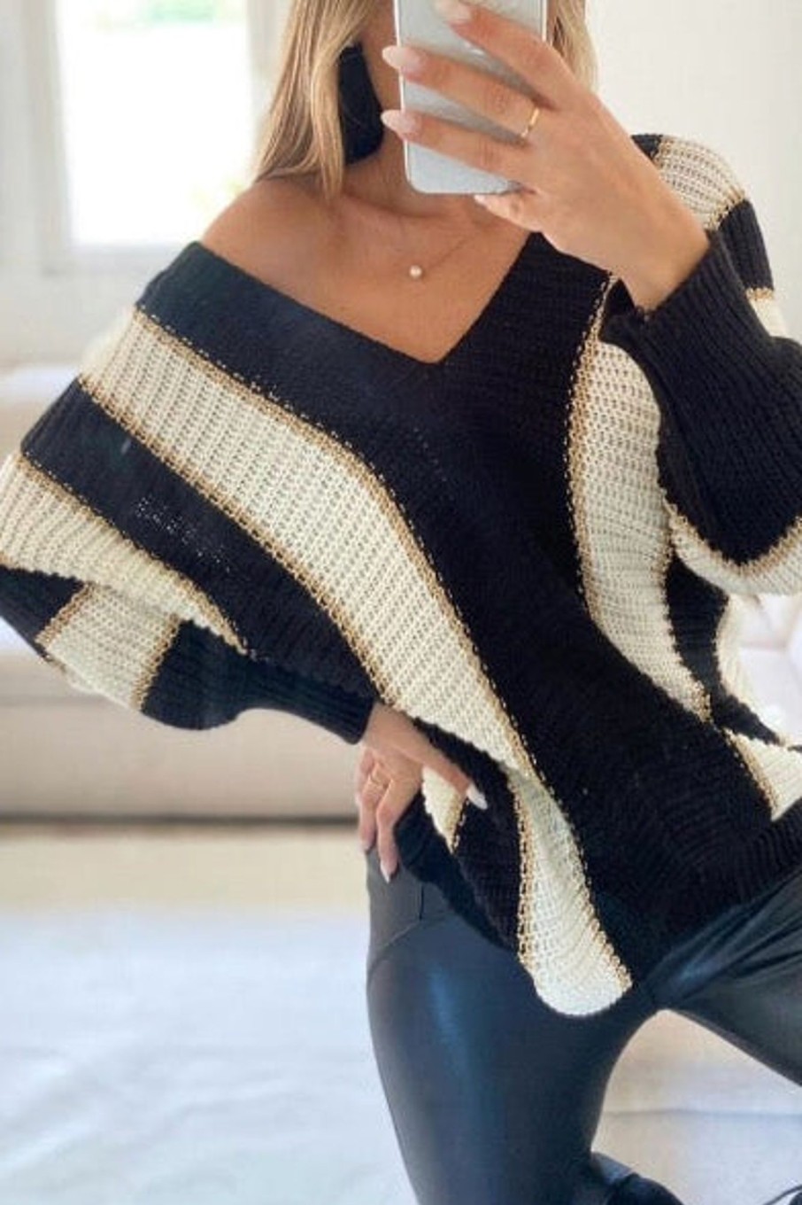 Clothing Estee Brown | Fabiola Black And Gold Knit Striped Jumper