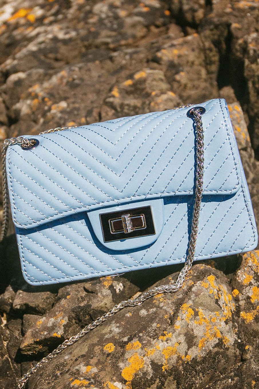 Clothing Koko | Kali Baby Blue Patent Chain Strap Bag