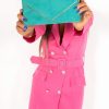 Clothing Koko | Pamela Turquoise Suedette Gold Trim Clutch