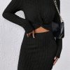 Clothing Willy Z | Leona Black Ribbed Skirt Co Ord