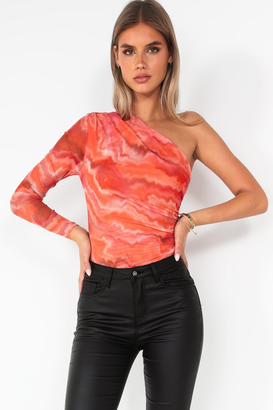 Clothing Vera u0026 Lucy | Serenity Orange Mesh Print Bodysuit