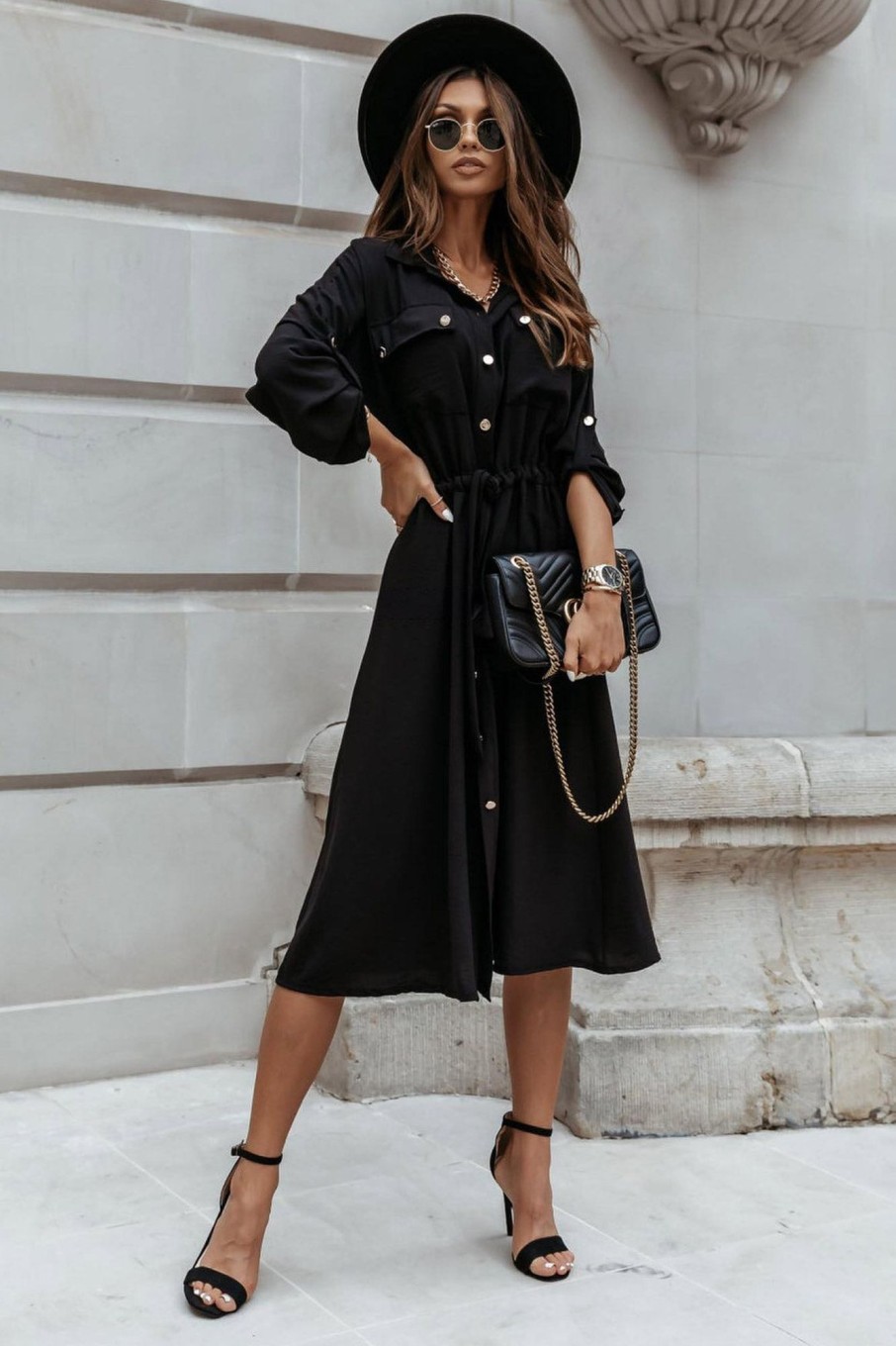 Clothing Estee Brown | Janis Black Midi Shirt Dress