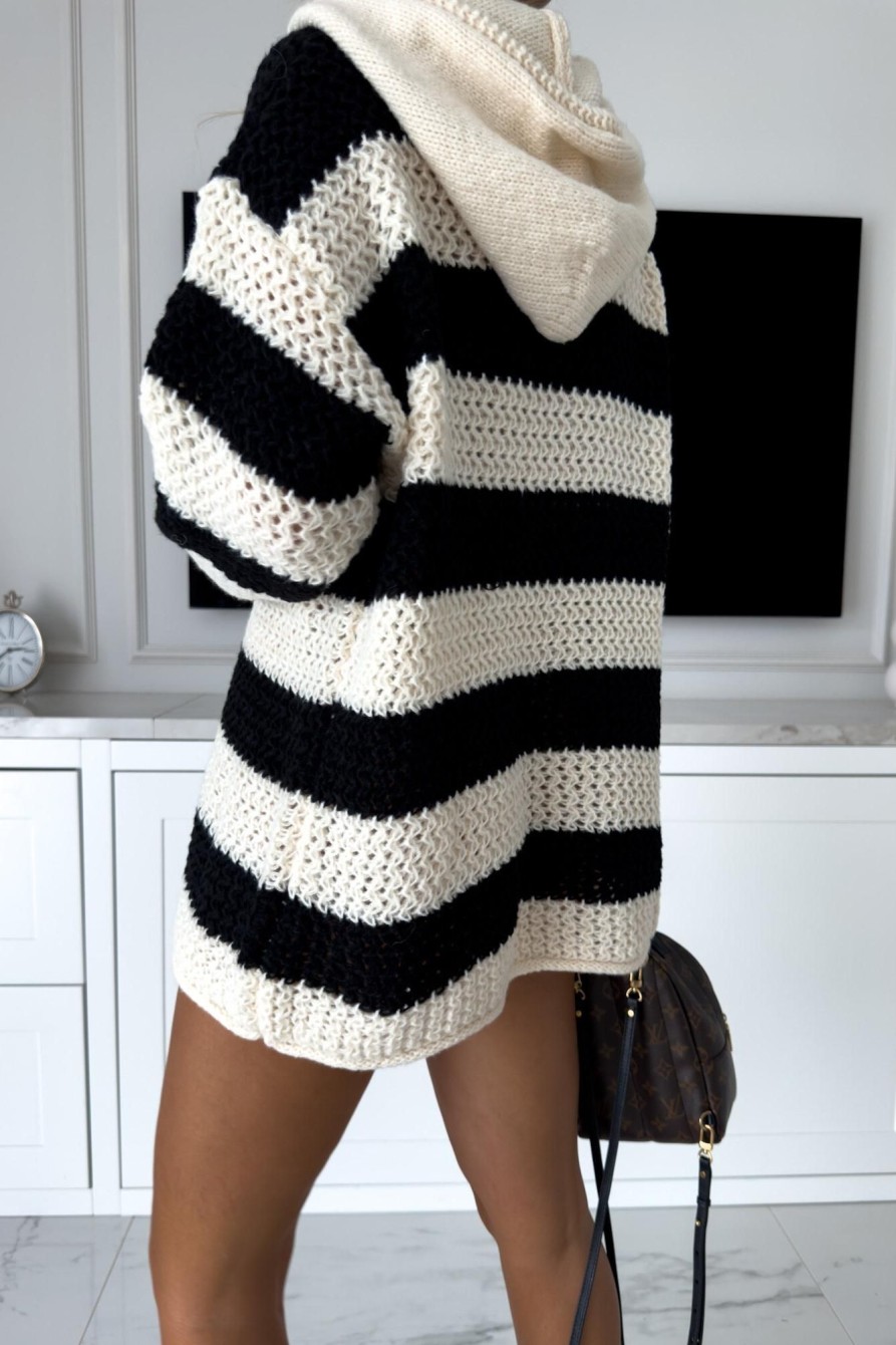 Clothing Willy Z | Cathy Stone And Black Knit Striped Jumper