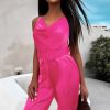 Clothing Willy Z | Doreen Pink Satin Belted Jumpsuit