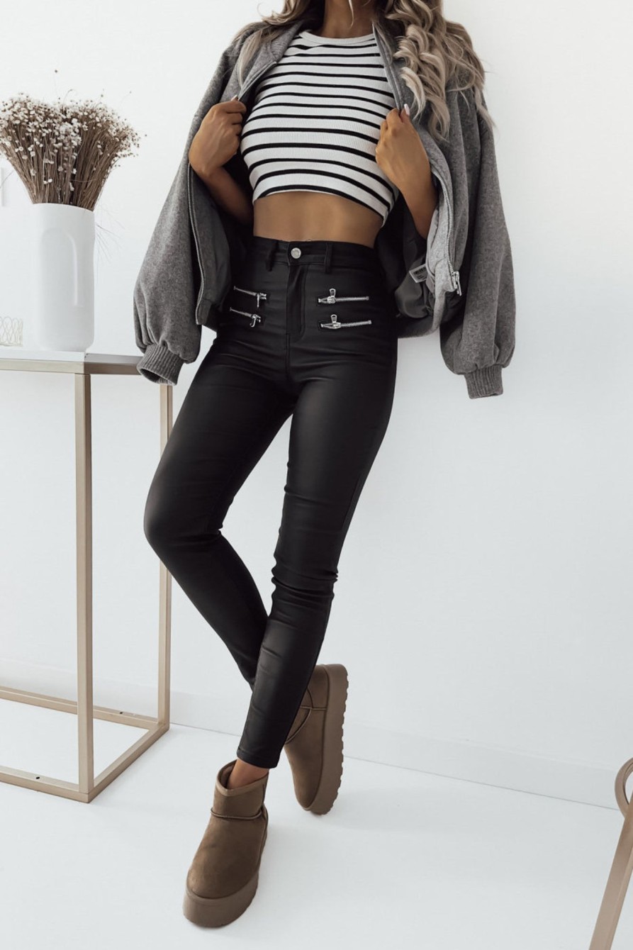 Clothing Zilene | Mae Black Wax High Waist Jeans