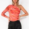 Clothing Vera u0026 Lucy | Serenity Orange Mesh Print Bodysuit